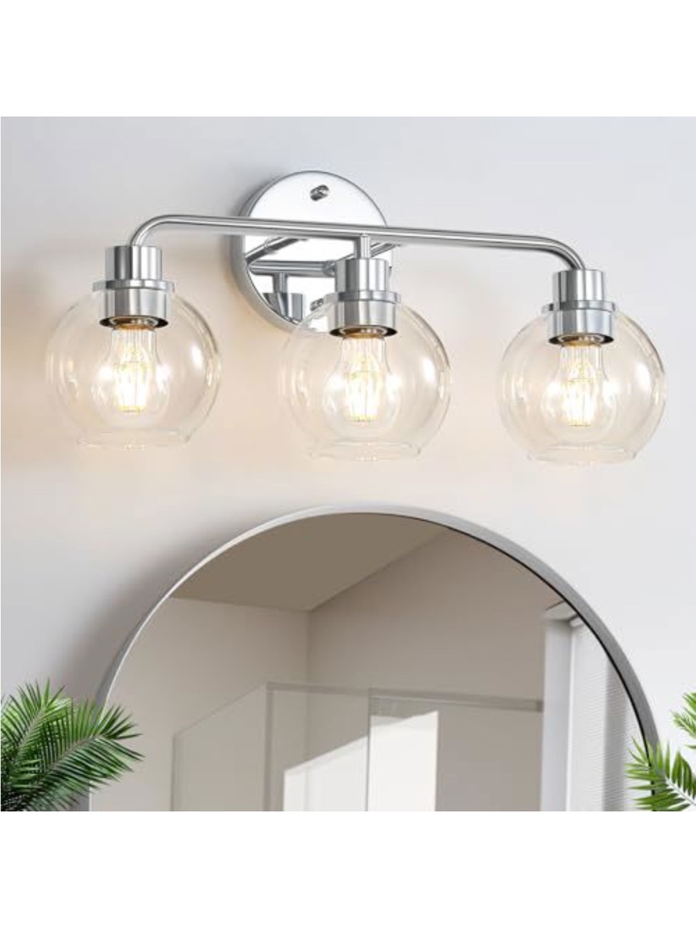 3-Light Chrome Bathroom Vanity Light with Clear Glass Shades